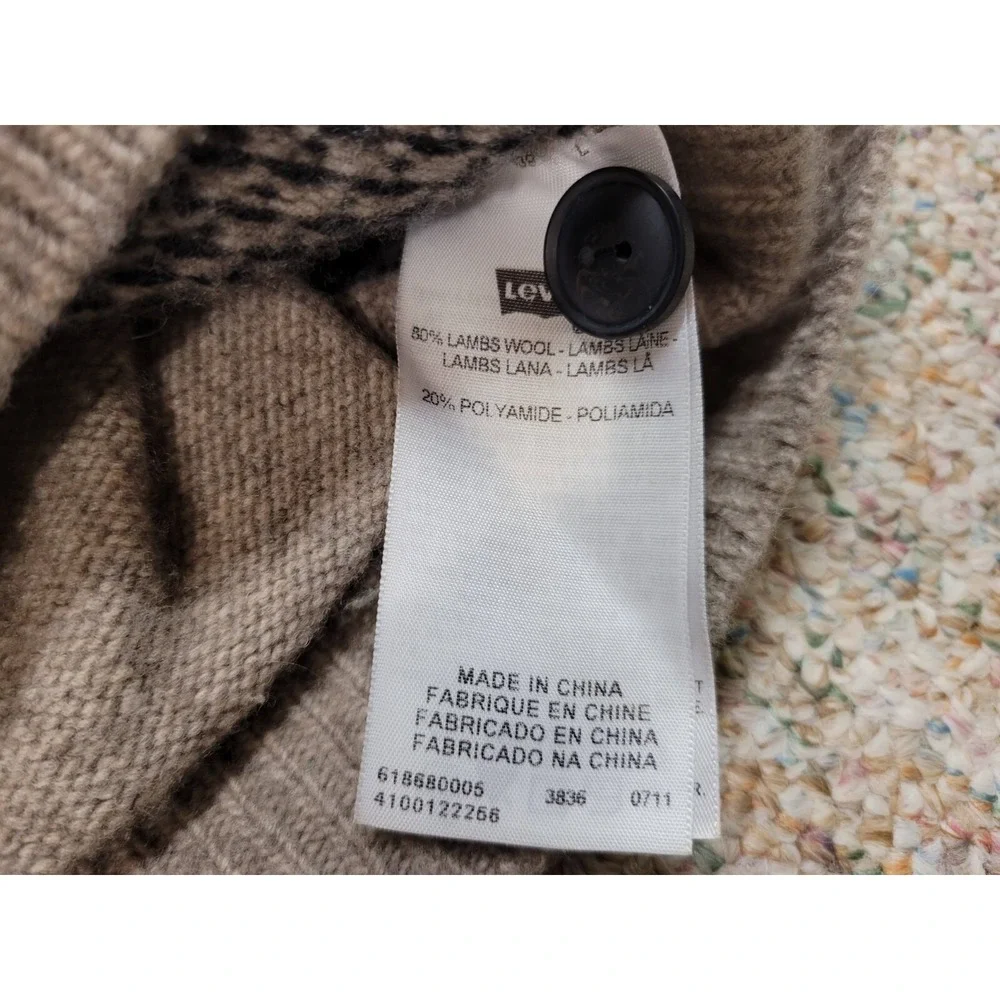 Levis Sweater Mens Large Oatmeal Lambs Wool Blend Button Up Cardigan Cabin Lodge